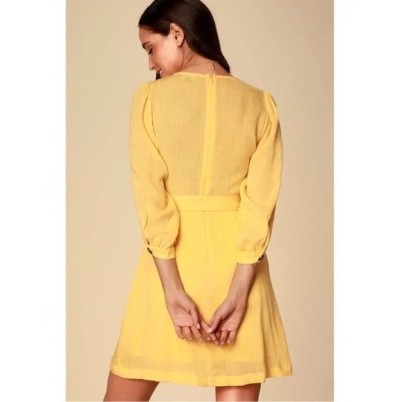 Lulus Boho Aja Golden Yellow Three-Quarter Balloon Sleeve Preppy Dress Size M - Picture 2 of 11